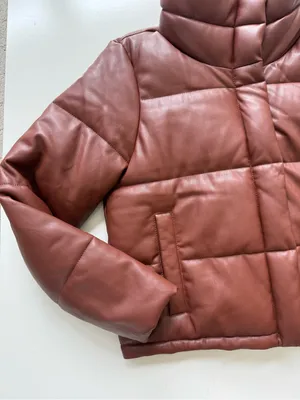 Abercrombie & Fitch Vegan Leather Mini Puffer Coat - Size Large - Cognac thumbnail 4