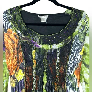 Alberto Makali Y2K Whimsigoth Sheer Moody‎ Witchy Sequin Asymmetric Top Medium thumbnail 2