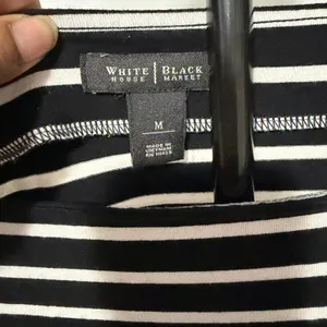 White House Black Market Striped Boat Neck Sheath Dress Black White Teal Medium thumbnail 3