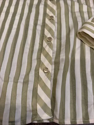 Zara Striped Green & Cream Button-Up Women's Shirt Size XL NWT - C30-139 thumbnail 4