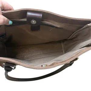 Diane Von Furstenberg Double Handle Suede & Leather Tote Bag Snap Brown Classic thumbnail 4