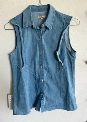 7 For All Mankind western Denim Short Sleeve Top thumbnail 1