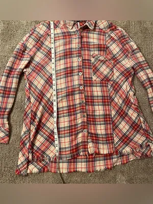 Free People Red Plaid Button-Up Shirt Cotton Gauze crinkle thumbnail 10