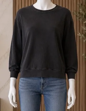 Pact Womens Sweatshirt Black Organic Cotton Back Cutout Pullover Small thumbnail 1