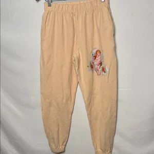Boys Lie embroidered angel peach cream color pull on jogger sweatpants sz XS thumbnail 3