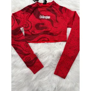 Civil Regime Red Chaos Kelly Seamless Long Sleeve Crop Top Size XS thumbnail 4