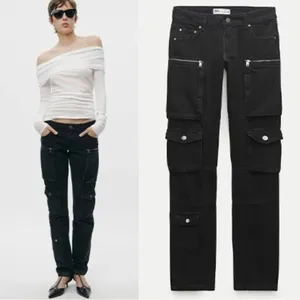 Zara The Slim Cargo in Black Denim Jeans Sz 34 NWT Slim Leg Mid Rise thumbnail 2