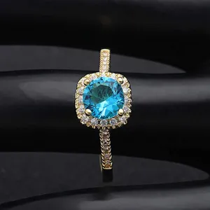 Gold CZ Blue Solitaire Crystal ring thumbnail 3