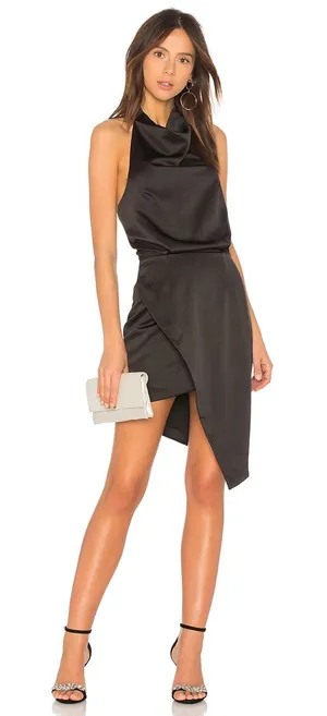 Elliatt x Revolve Camo Black Satin Halter Asymmetrical Dress Large thumbnail 1