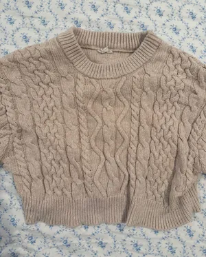 Garage Knit Cropped Cable Sweater Cream thumbnail 1