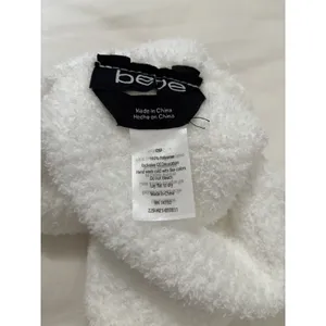 Bebe White Fuzzy Boucle Knit Beanie Logo Winter Hat Y2K One Size thumbnail 3