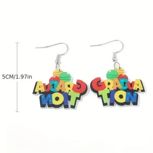 Chic Acrylic Graduation Colorful Letter Design Celebration Earrings thumbnail 3
