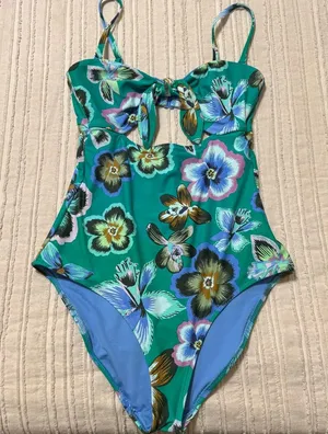 Aerie Keyhole Floral Full Coverage Floral Green One Piece thumbnail 1