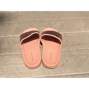 Stuart Weitzman Pink Glitter Slide Sandals Womens 9 Rose Gold Sparkle Flat Shoes thumbnail 5