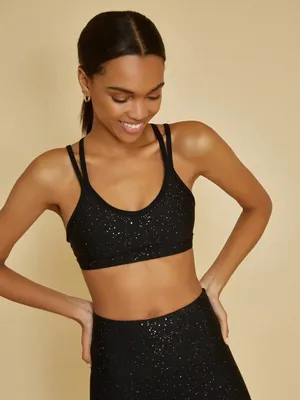 BEYOND YOGA Double Back Alloy Speckled sports Bra metallic workout criss cross thumbnail 1