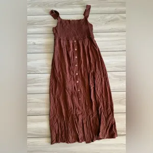 Wishlist Smocked Sleeveless Button Down Midi Dress Brown Large NWT IN PKG thumbnail 2