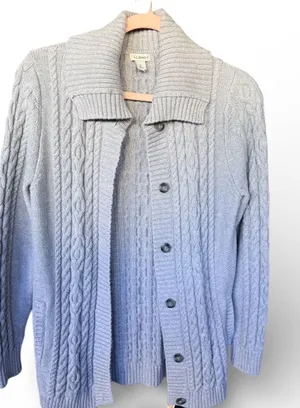 LL Bean Cable Knit‎ Cardigan Women's Medium Gray Shawl Collar thumbnail 1