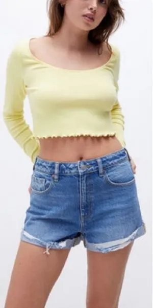 PACSUN High Rise Distressed Denim Medium Wash Relaxed Fit Mom Shorts Size 29 thumbnail 1