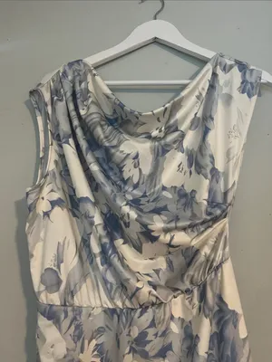 SHEIN Blue & White Floral Draped Midi Dress thumbnail 3