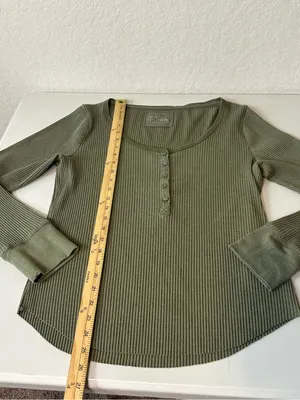 Aerie Essential Henley Layering Long Sleeve Ribbed Cotton Blend T-Shirt Size XL thumbnail 5