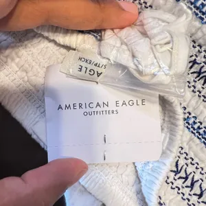 772 | NWT American‎ Eagle Embroidered Smocked Peplum Tube Top White Blue XS thumbnail 6