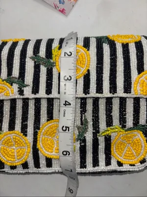 Black And White Stripe Beaded Bag With Lemon Design Double Snap Closure Nwts thumbnail 10