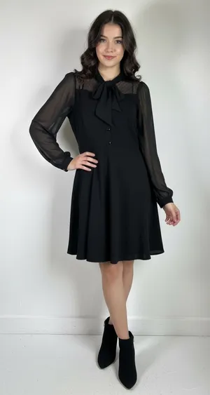 Hell Bunny Black Gothic Mock Neck Bow Long Sleeve Flare Dress Size L NWT thumbnail 1