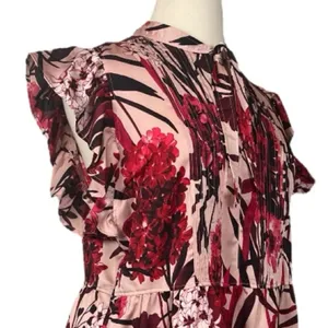 Tommy Hilfiger New Shift Dress Ruffle Tie Neck Pink Red Floral Women’s Size 16 thumbnail 6