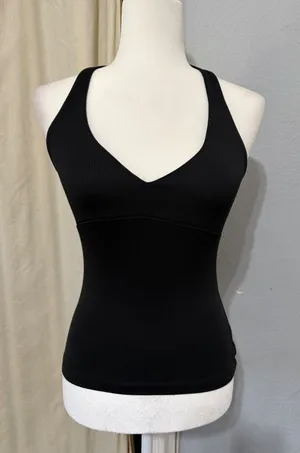 Y2K Bebe Womens Size M Black V-Neck Halter Top Slim Fit Open Back Made in USA thumbnail 1