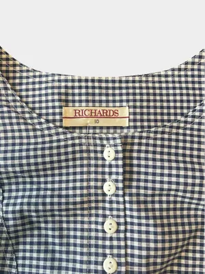 Vintage Richards Navy Gingham Puff Sleeve Button Blouse UK 10 US 6 thumbnail 4