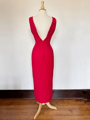 Vintage 80s Solid Red Fitted Full Length Cut Out Formal Dress Size 6 thumbnail 6
