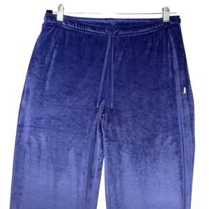 Vuori Womens Wide Leg Corduroy Velour Pants Indigo Blue Drawstring Lounge Large thumbnail 3