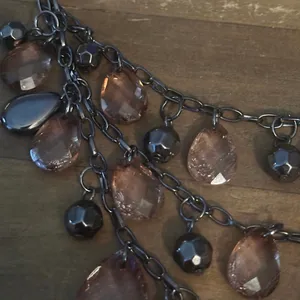 Gunmetal multi strand amber dangle bead statement necklace Brown thumbnail 5