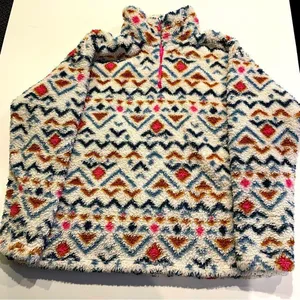 Eddie Bauer 1/4 Zip Up Collared Fleece Pull Over Size Large Aztec Southwest thumbnail 1