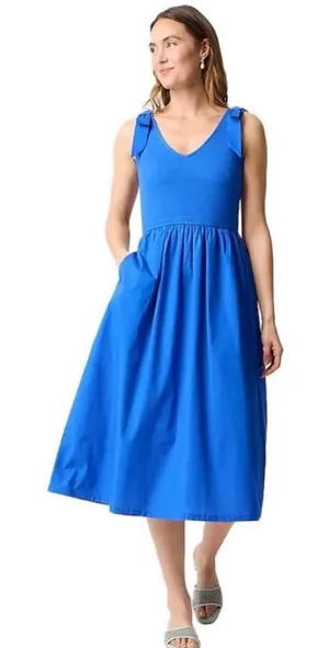 J Crew Sleeveless V-Neck Ribbed Knit Tank Bodice Midi Dress Bow Straps thumbnail 1