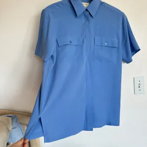 Vintage 100% Silk Short Sleeve Camp Shirt Christie & Jill Blouse Coastal Granny thumbnail 2