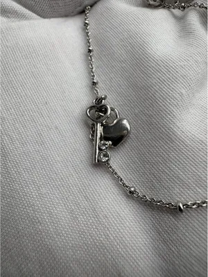 NR Silver Stainless Steel Heart & Key Charm Cable Chain Anklet, Lobster thumbnail 6