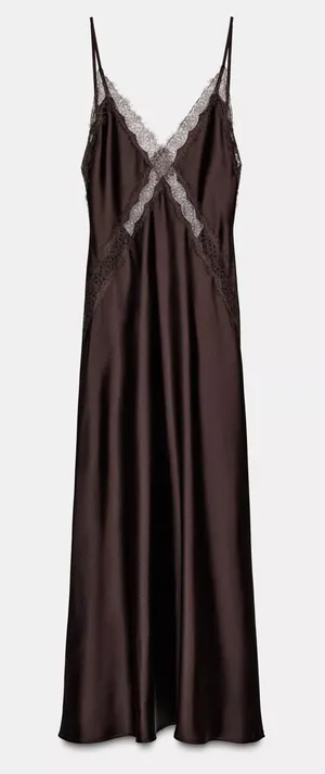 Zara SATIN LACE MIDI DRESS S thumbnail 1