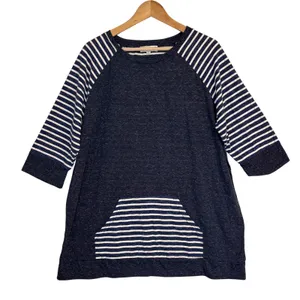 Umgee Tunic Top Womens‎ 1XL Navy Striped Raglan Kangaroo Pocket Casual Nautical thumbnail 1