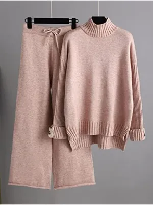 Amazon Women’s Matching Mockneck Sweater and Wide Leg Pants Set, Blush, Medium thumbnail 1