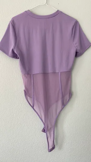 “Corset” Style Rib Mesh Bodysuit Purple Size XL thumbnail 9