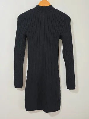 Hollister Cable Knit Long Sleeve Sweater Mini Dress - Black - Women's Size M thumbnail 6