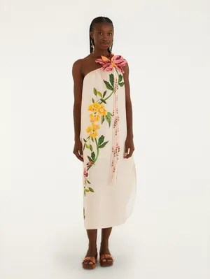 NWT Farm Rio pink garden terrace 3d one-shoulder maxi dress Size Small thumbnail 6