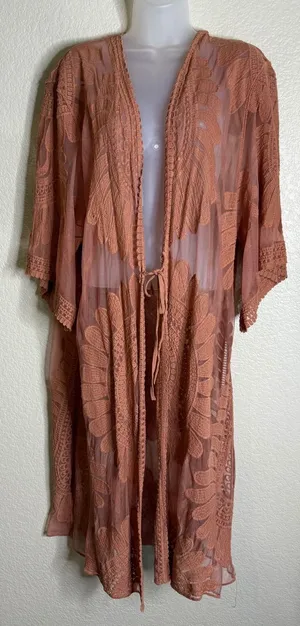 Style Apparel Womens Large Duster Cardigan Mesh Embroidered Lace Boho Western‎ thumbnail 1