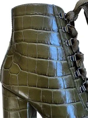 EUC SCHUTZ Leather Croc Embossed Heeled Boots Green Size 7.5 thumbnail 6