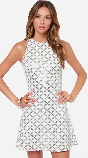 Dress the Population Revolve White and Gold Sequin Dress thumbnail 1