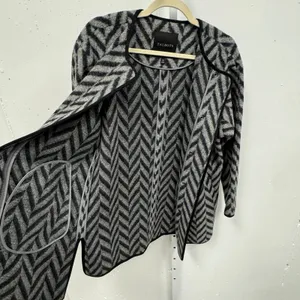 Talbots Women's Grey Black Chevron Wool Blend Longline Cardigan Coat Jacket XS‎ thumbnail 5