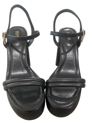 Michael Kors Black Laci Platform Block Heel Sandals with Gold Buckle thumbnail 5