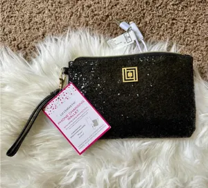 Liz Claiborne Black Sequin Wristlet Wallet with USB and iPhone Charger thumbnail 1