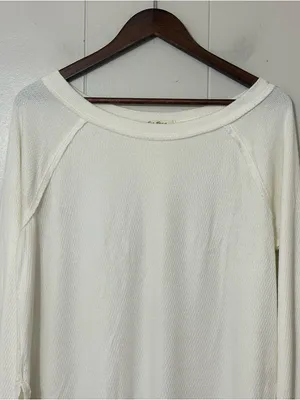 Free People We The Free Snowy Thermal Top Women’s M Ivory Long Sleeve Cozy Boho thumbnail 3